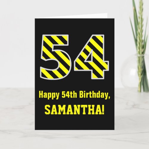 Black  Yellow Striped 54 54th Birthday  Name Card