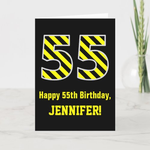 Black  Yellow Striped 55 55th Birthday  Name Card