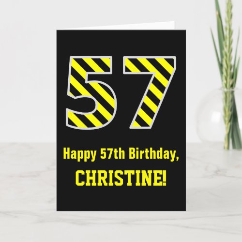 Black  Yellow Striped 57 57th Birthday  Name Card