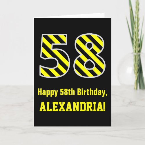 Black  Yellow Striped 58 58th Birthday  Name Card