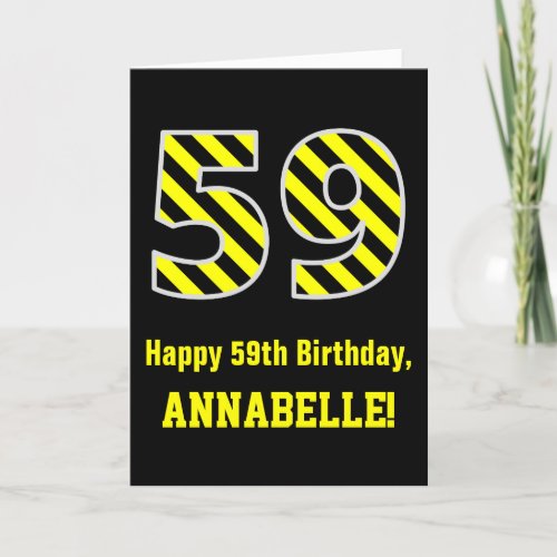 Black  Yellow Striped 59 59th Birthday  Name Card