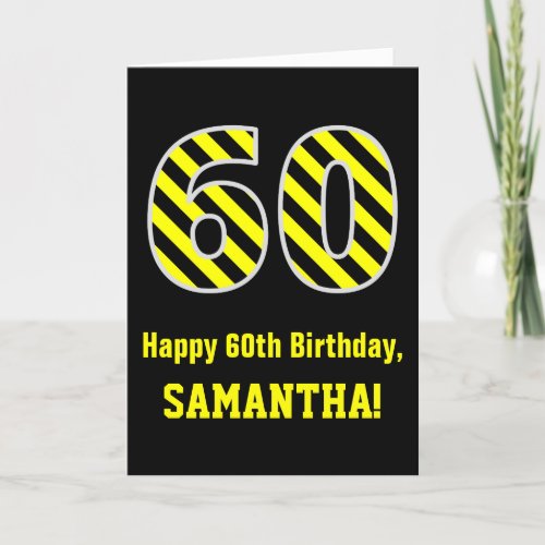 Black  Yellow Striped 60 60th Birthday  Name Card