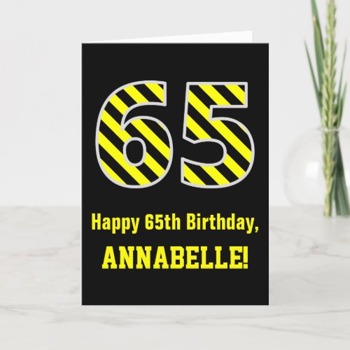 Black  Yellow Striped 65 65th Birthday  Name Card