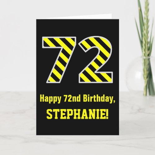 Black  Yellow Striped 72 72nd Birthday  Name Card