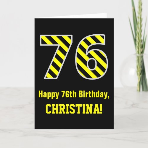 Black  Yellow Striped 76 76th Birthday  Name Card