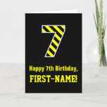 [ Thumbnail: Black & Yellow Striped "7"; 7th Birthday + Name Card ]