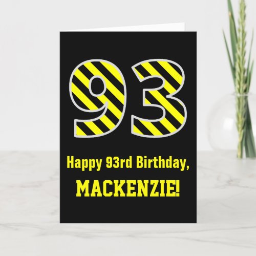 Black  Yellow Striped 93 93rd Birthday  Name Card