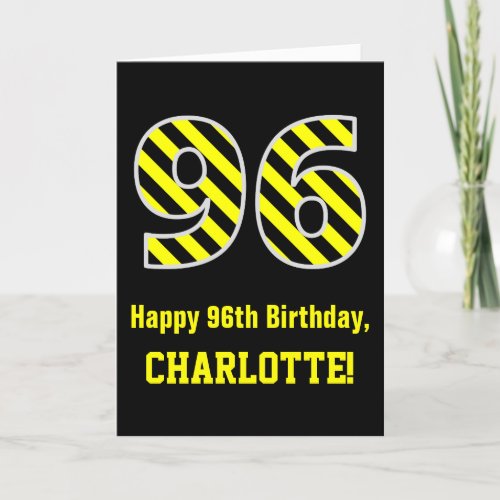 Black  Yellow Striped 96 96th Birthday  Name Card