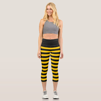 Black & Yellow Striped Bumble Bee Fitness - Capri Leggings