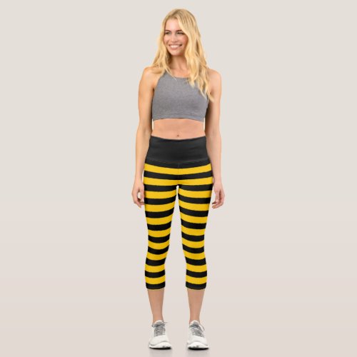 Black  Yellow Striped Bumble Bee Fitness _  Capri Leggings
