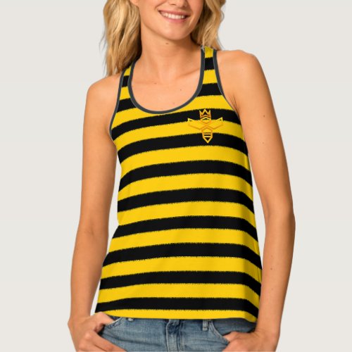 Black  Yellow Striped Design With Queen Bee Image Tank Top