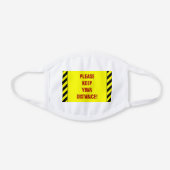 Black, Yellow Stripes; Bold Red Message White Cotton Face Mask (Front)