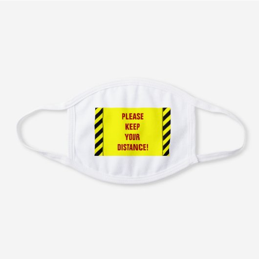 Black, Yellow Stripes; Bold Red Message White Cotton Face Mask (Front)