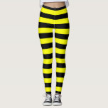 [ Thumbnail: Black & Yellow Stripes Pattern Leggings ]