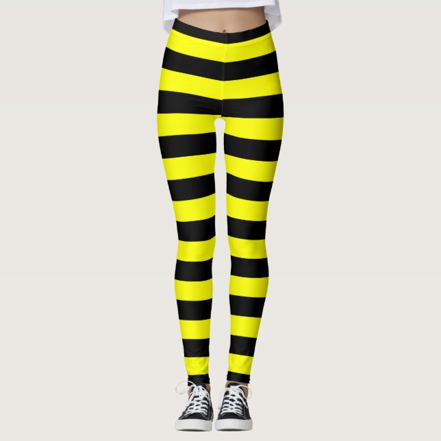 Black & Yellow Stripes Pattern Leggings (Front)