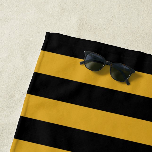 Black Yellow Stripes Pattern {pick your color} Beach Towel (In Situ)