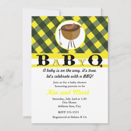 Black Yellow Summer Bbq Baby Shower Invitations