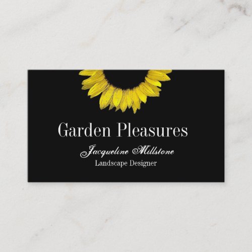 Black Yellow Sunflower Monogram Business Card