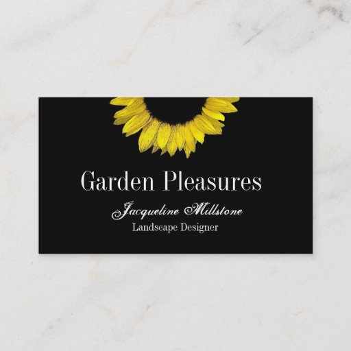 Customizable Black Yellow Sunflower Monogram Business Card