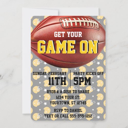 Black  Yellow Super Bowl Football Game Day Party Invitation