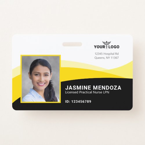 Black Yellow Template Business Logo Photo Name ID Badge