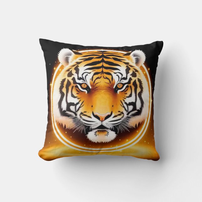 Black Yellow Tiger Face For Modern Decor Style 🐯 Throw Pillow (Front)