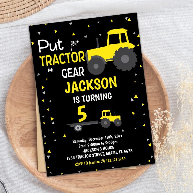 Black Yellow Tractor Birthday Invitations (Black Yellow Tractor Birthday Invitations)