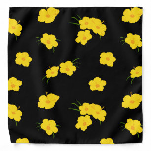 Black Yellow Tropical Flower Print Bandana