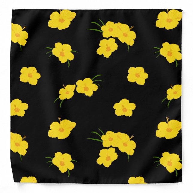 Black Yellow Tropical Flower Print Bandana (Front)