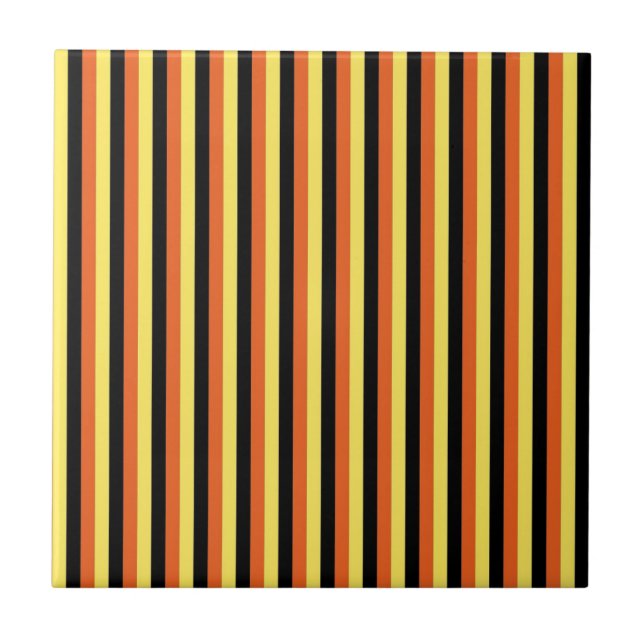 Black Yellow Vertical Stripe Pattern Ceramic Tile (Front)