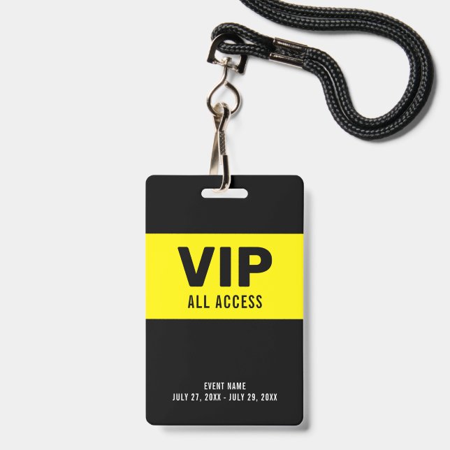 Black Yellow VIP All Access Pass Event ID Badge | Zazzle