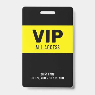 Black Yellow VIP All Access Pass Event ID Badge