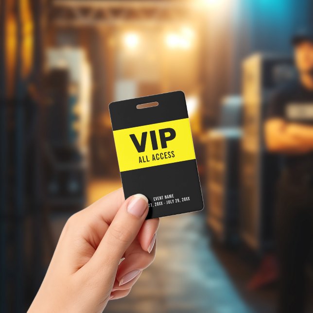 Black Yellow VIP All Access Pass Event ID Badge | Zazzle