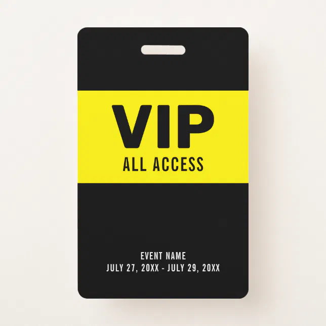 Black Yellow VIP All Access Pass Event ID Badge | Zazzle