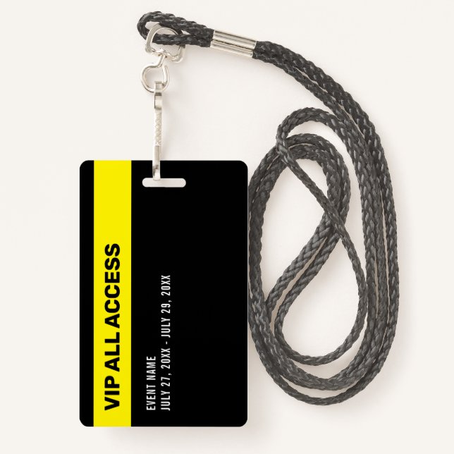 Black Yellow VIP All Access Pass Event ID Badge | Zazzle