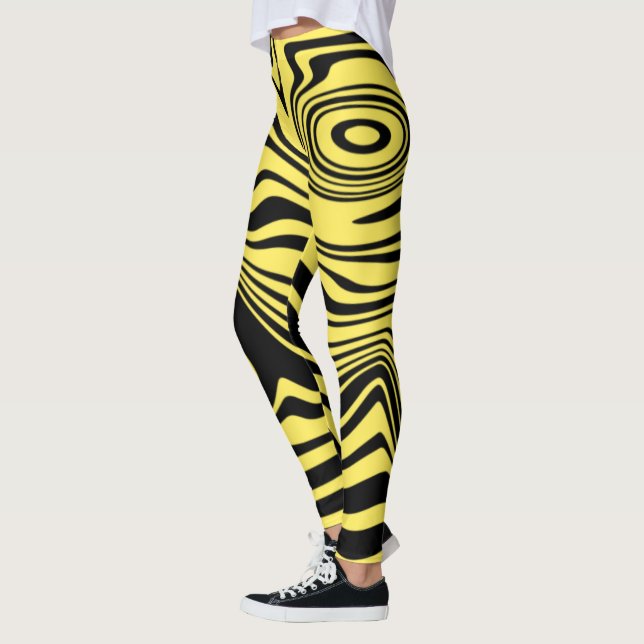 Black Yellow Wavy Striped Leggings Choose Colors (Left)