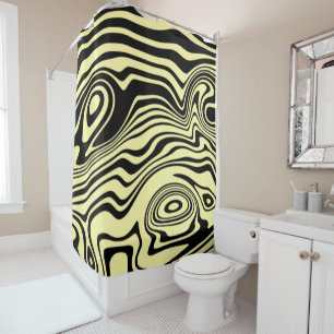 Black Yellow Wavy Striped Shower Curtain