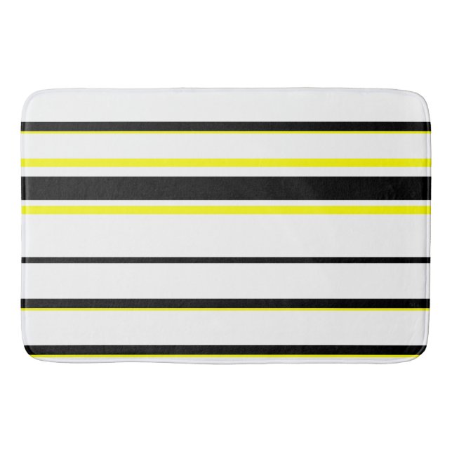 Black yellow white and gray stripes  bath mat (Front)