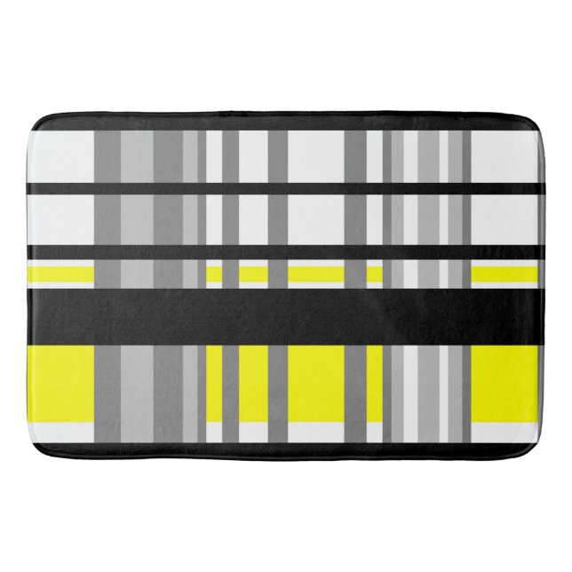 Black yellow white and gray stripes  bath mat (Front)