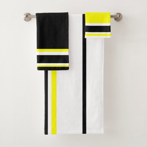 Black yellow white and gray stripes  bath towel set