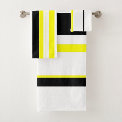 Black yellow white and gray stripes bath towel set