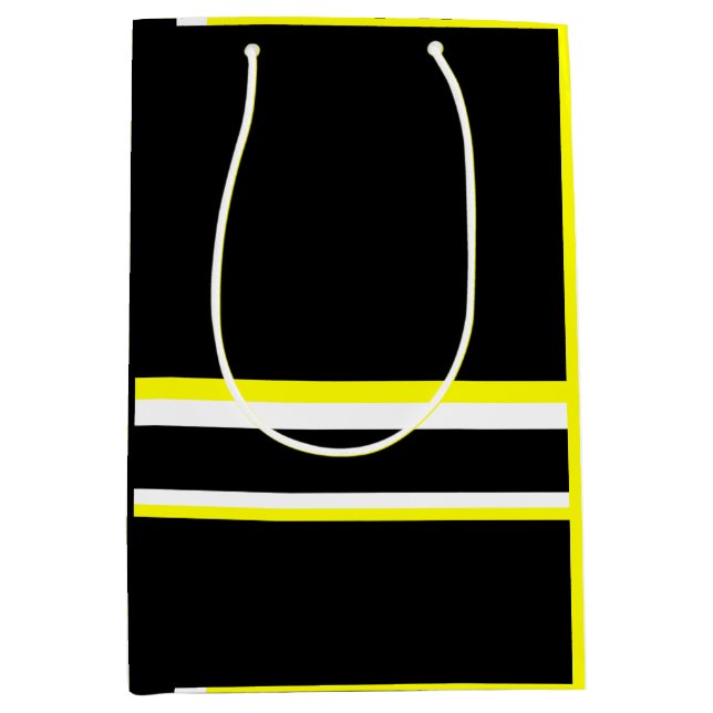 Black yellow white and gray stripes  medium gift bag (Front)