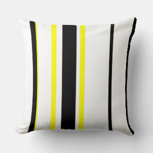Black yellow white and gray stripes throw pillow