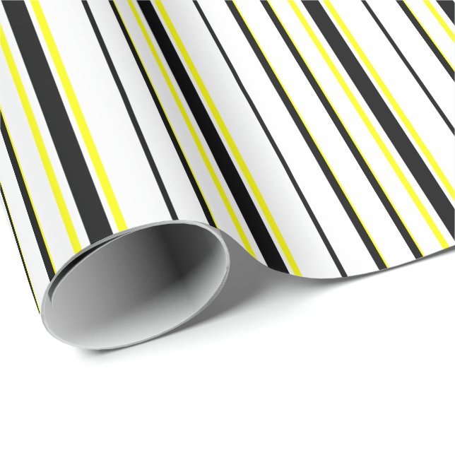 Black yellow white and gray stripes  wrapping paper (Roll Corner)
