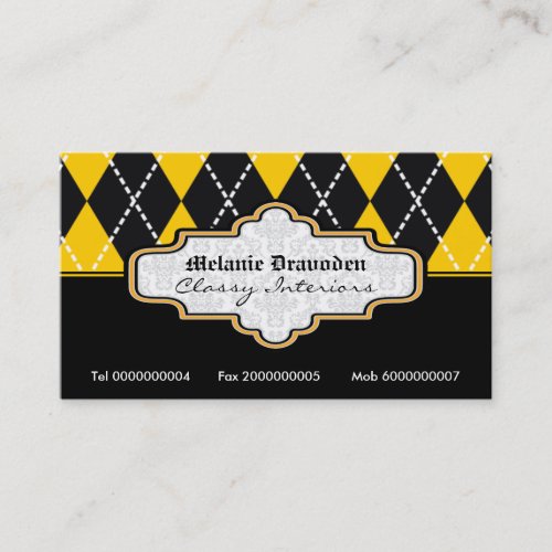 Black yellow white argyle trendy business cards