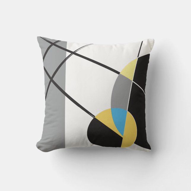 Black yellow white blue Modern Abstract Design Throw Pillow (Front)
