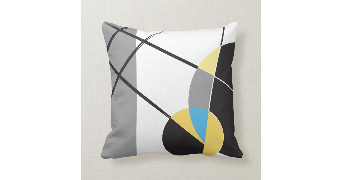 Black Yellow White Blue Modern Abstract Design Throw Pillow