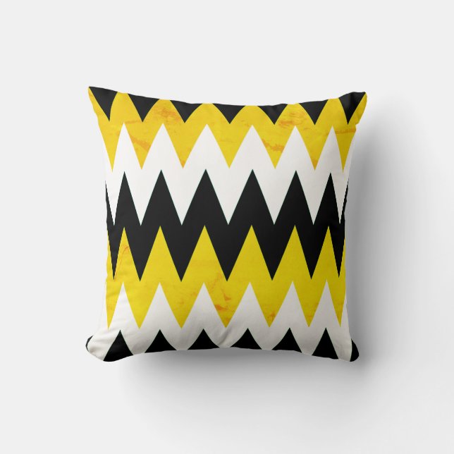Black Yellow & White Chevron Print Throw Pillow (Front)