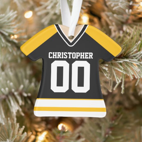 BlackYellowWhite Custom Hockey Jersey Ornament