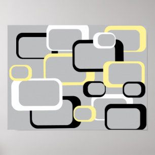 Black Yellow White Gray Retro Squares Mid Century Poster